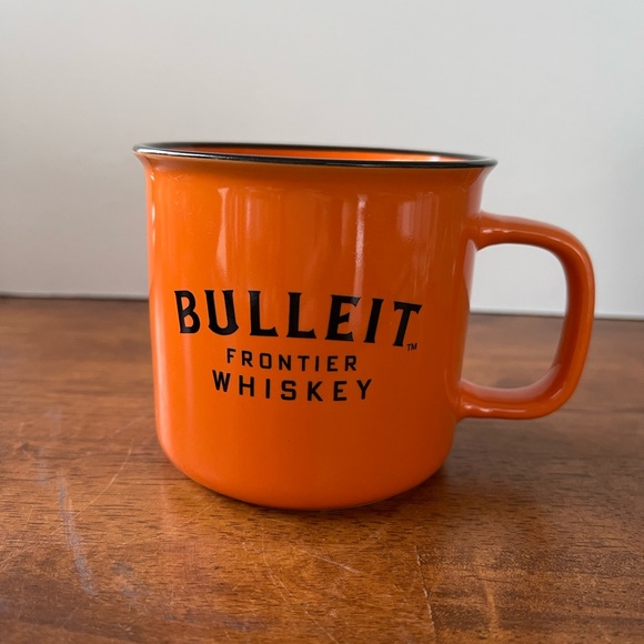 BULLEIT FRONTIER WHISKEY Bright Orange Ceramic Coffee Mug Excellent Condition - Picture 1 of 8